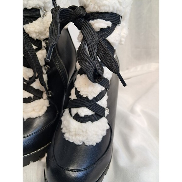 BCBGeneration Women's Palli Hiker Boots Black Sz 7.5M Block Heel Faux Fur - Picture 8 of 11